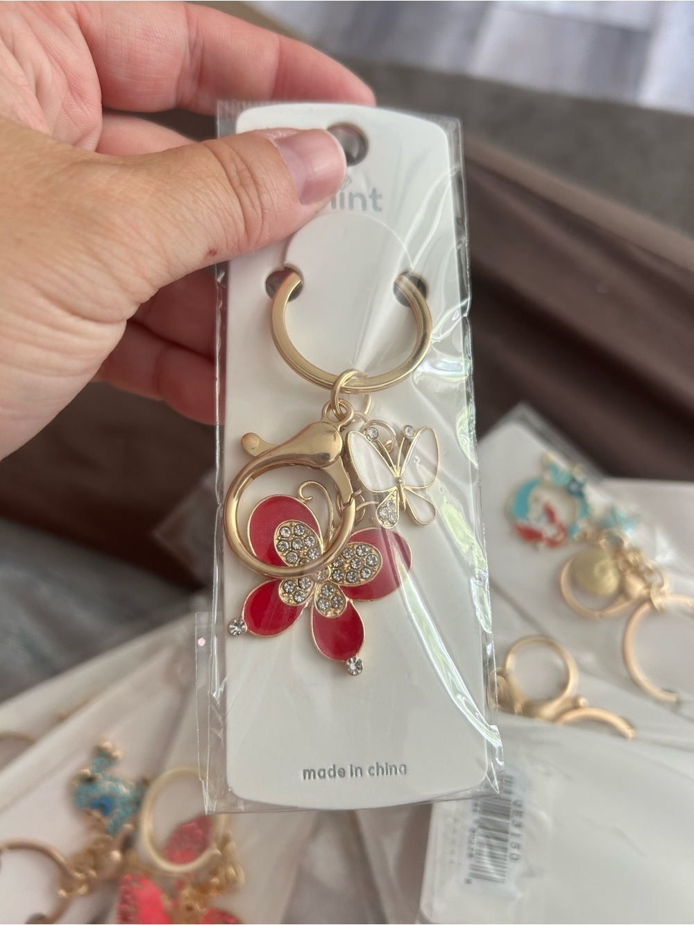 🔥$2 Gold Butterfly Keychain with Red Enamel & Crystals